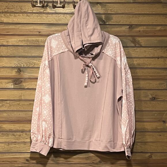 UMGEE French Terry Bandana Hoodie Women’s Size L Mixed Print Raw Seams Loose Fit - Picture 2 of 12